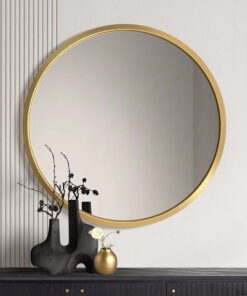 Mirror-circle-in-golden-frame-Scandi-modern