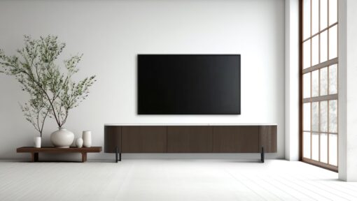 nona-maronnne-rtv-1- cabinet-rtv-wooden-brown-white-marble-top-black-legs-modern-saloon