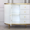 white chest of drawers, fluted, gold elements, glamour style, unique