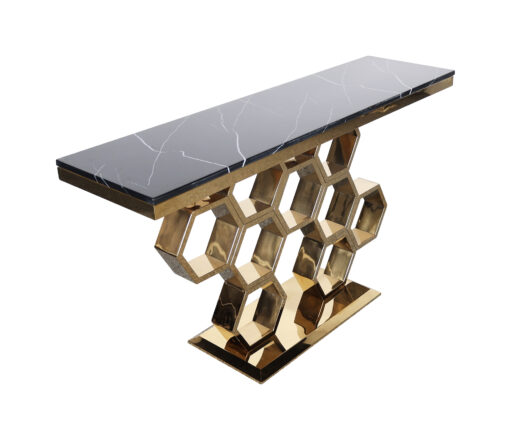 Modig-M19G-console-black-top-of-natural-stone-original-base-in-shape-of-honey-plaster-gold-modern