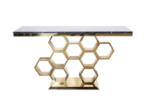 Modig-M19G-console-black-top-of-natural-stone-original-base-in-shape-of-honey-plaster-gold-modern