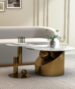 set-of-coffee-tables-2-in-1-geometric-basis-white-gold-countertops-circular-gold-steel-silver-modern-arrangement