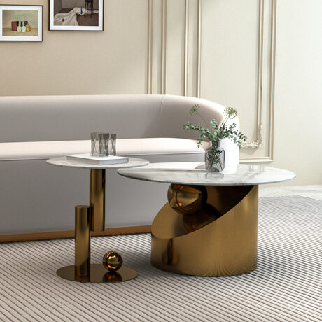 set-of-coffee-tables-2-in-1-geometric-basis-white-gold-countertops-circular-gold-steel-silver-modern-arrangement