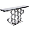 Modig-console-black-top-of-natural-stone-original-base-in-shape-of-honeycomb-silver-modern