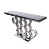 Modig-console-black-top-of-natural-stone-original-base-in-shape-of-honeycomb-silver-modern