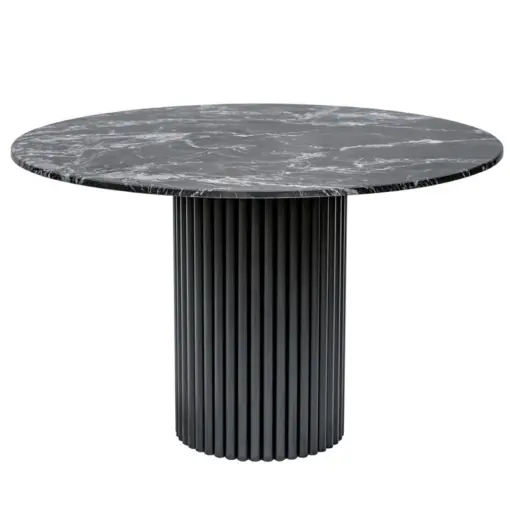 Dining-room-table-round-black-marble-top-fluted-base-beautiful-exclusive