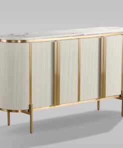 Stilig-commode-white-ecru-fluted-fronts-golden-elements-in-steel-stainless-steel-backsplash-top-of-stone-sandstone-modern-glamour-golden-legs