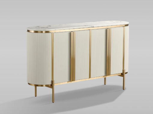 Stilig-commode-white-ecru-fluted-fronts-golden-elements-in-steel-stainless-steel-backsplash-top-of-stone-sandstone-modern-glamour-golden-legs