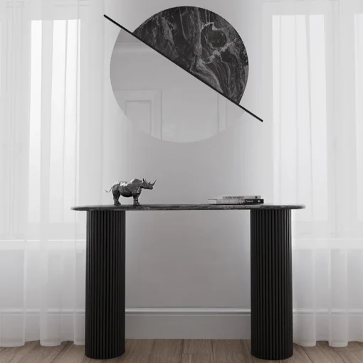 else-console-with-dark-top-on-fluted-legs-modern-black