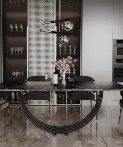 fiume-table-with-black-top-marble-top-straight- black-metal-base-original-shape-modern
