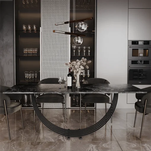 fiume-table-with-black-top-marble-top-straight- black-metal-base-original-shape-modern