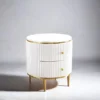 bedside table-white-carpeted-finished-gold-elements-white-carpeted-stone-top-two-drawers-modern-glamour