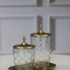 set-of-two-containers-on-trays-golden-lids-with-decorative-handles-glass-containers-classic-style