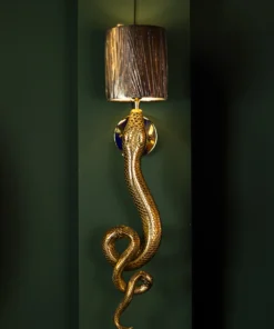 KINKIT with black lampshade, snake-shaped gold base, exotic glamour style