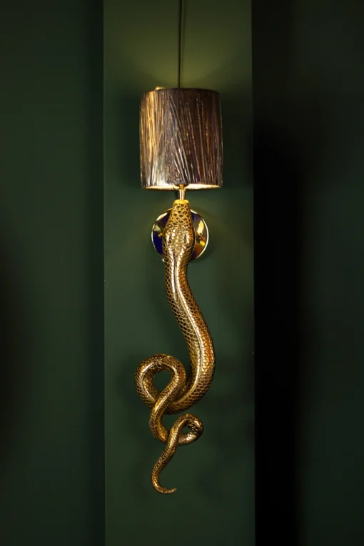 KINKIT with black lampshade, snake-shaped gold base, exotic glamour style