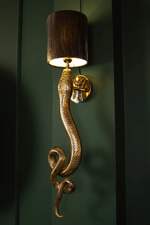 KINKIT with black lampshade, snake-shaped gold base, exotic glamour style, beautiful