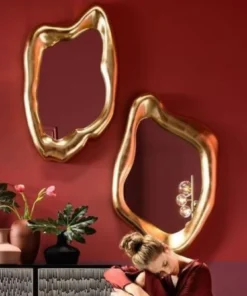 WALL Mirror with irregular shape, gold frame, glamour style, beautiful