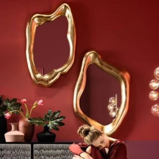 WALL Mirror with irregular shape, gold frame, glamour style, beautiful