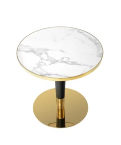 Coffee TABLE on black and gold base, white ceramic top, glamour style, beautiful