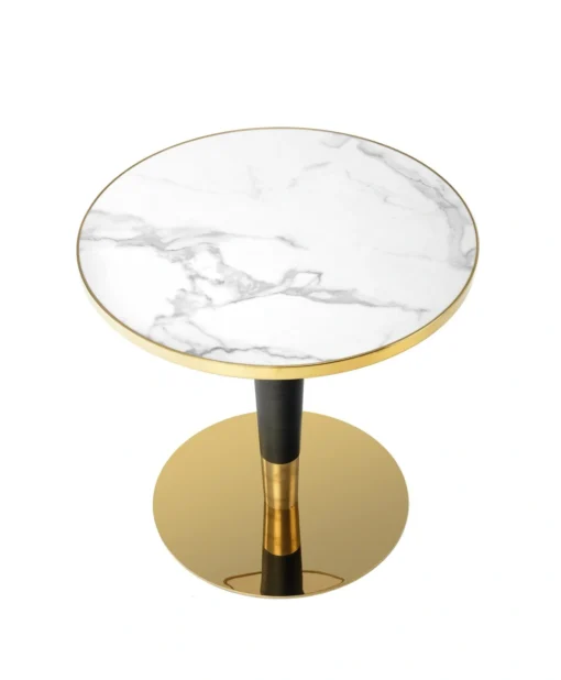Coffee TABLE on black and gold base, white ceramic top, glamour style, beautiful
