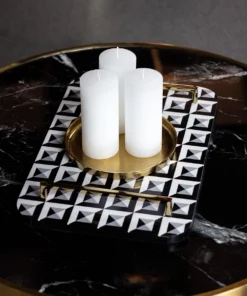 DECORATIVE TACA, rectangular in resin, geometric pattern, gold handles, beautiful