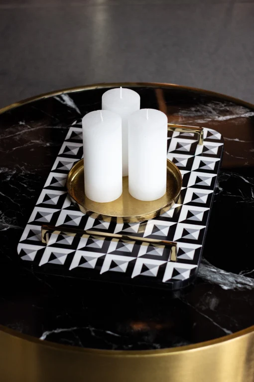 DECORATIVE TACA, rectangular in resin, geometric pattern, gold handles, beautiful