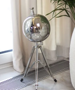 FLOOR DECORATION silver globe on tripod, glamour