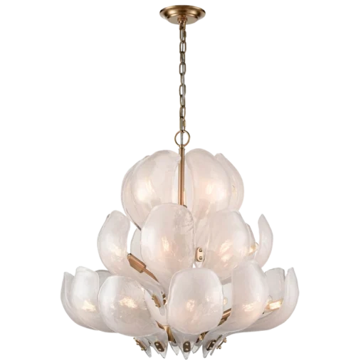 Cannes pendant lamp, brass frame, leaf-shaped glass shade, modern classic, large, beautiful
