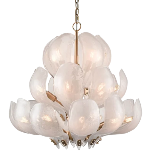 Cannes pendant lamp, brass frame, leaf-shaped glass shade, modern classic, large, unique