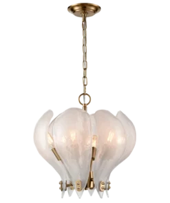 Cannes pendant lamp, brass frame, leaf-shaped glass shade, modern classic, small