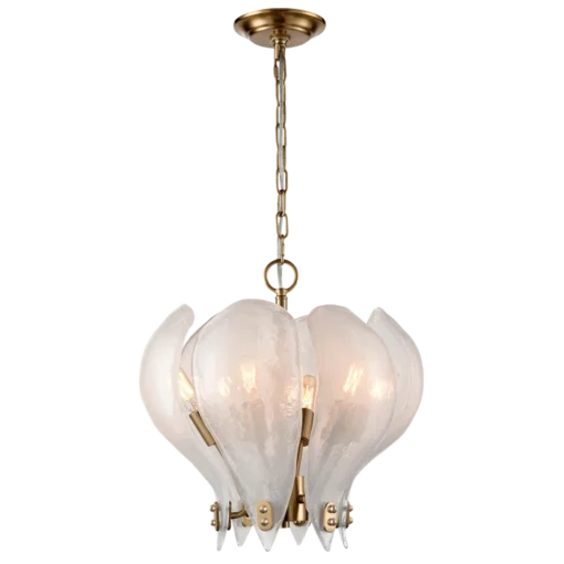 Cannes pendant lamp, brass frame, leaf-shaped glass shade, modern classic, small