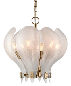 Cannes pendant lamp, brass frame, leaf-shaped glass shade, modern classic, small, beautiful