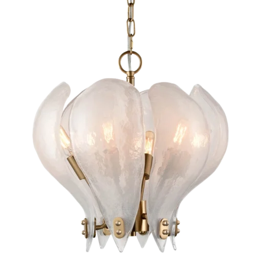 Cannes pendant lamp, brass frame, leaf-shaped glass shade, modern classic, small, beautiful