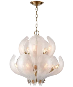 Cannes pendant lamp, brass frame, leaf-shaped glass shade, modern classic, medium, beautiful