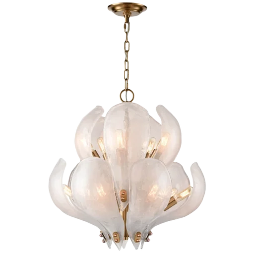 Cannes pendant lamp, brass frame, leaf-shaped glass shade, modern classic, medium, beautiful