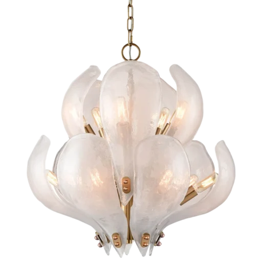 Cannes pendant lamp, brass frame, leaf-shaped glass shade, modern classic, medium, unique