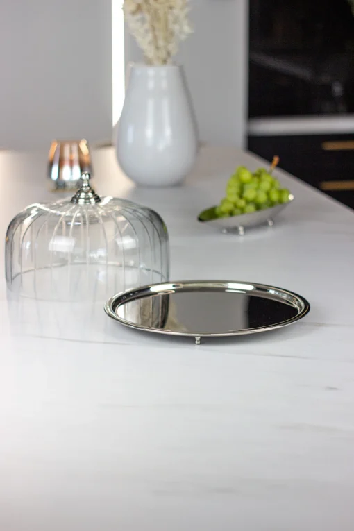 PATER with glass cover, silver tray and handle, classic style, decorative
