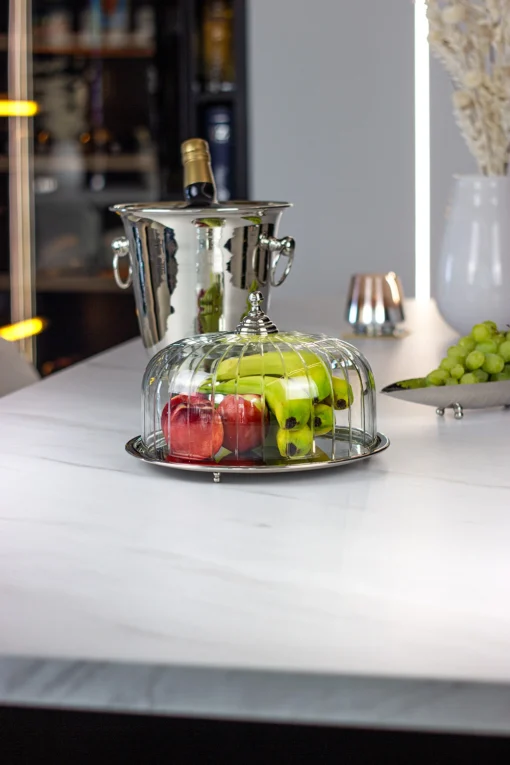 PATER with glass cover, silver tray and handle, classic style, unique