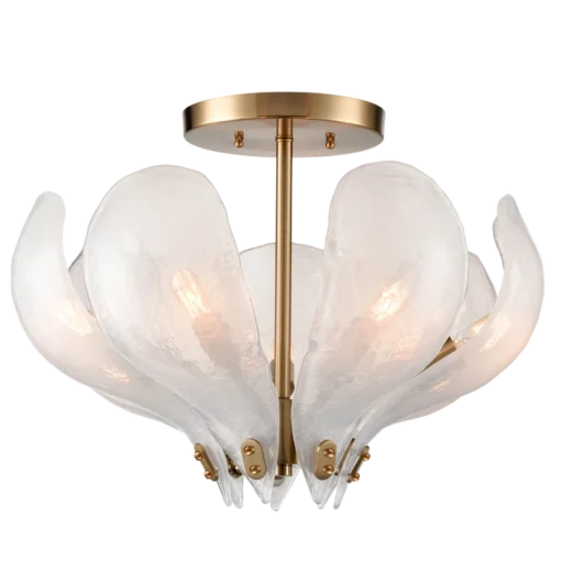 PLAFON Cannes with metal frame, brass color, leaf-shaped glass lampshade, modern classic