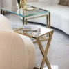 HELP TABLE square, on gold frame, glass top, beautiful