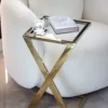 HELP TABLE square, on gold frame, glass top, unique