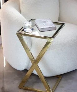 HELP TABLE square, on gold frame, glass top, unique