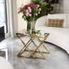 2-in-1 COFFEE TABLE SET, gold metal frame, transparent glass top, unique