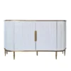 white fluted chest of drawers with gold metal details, sintered stone top, glamour