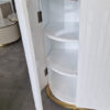 white chest of drawers, fluted with gold metal details, sintered stone top, glamorous, exclusive