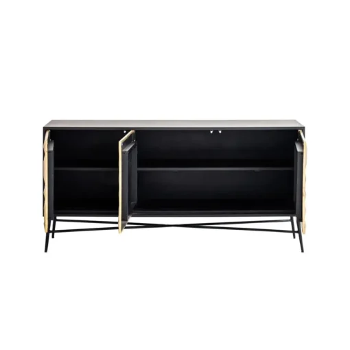 Chest on black metal legs, gold geometric front, glamour style, unique