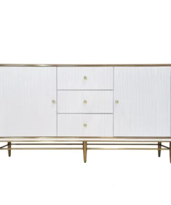 FLuted chest of drawers, white, gold metal details, sintered stone top, glamour style