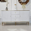 FLuted chest of drawers, white, gold metal details, sintered stone top, glamour style, beautiful