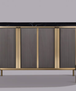 CROOM with black marble top, gold metal accents, fluted body, glamour