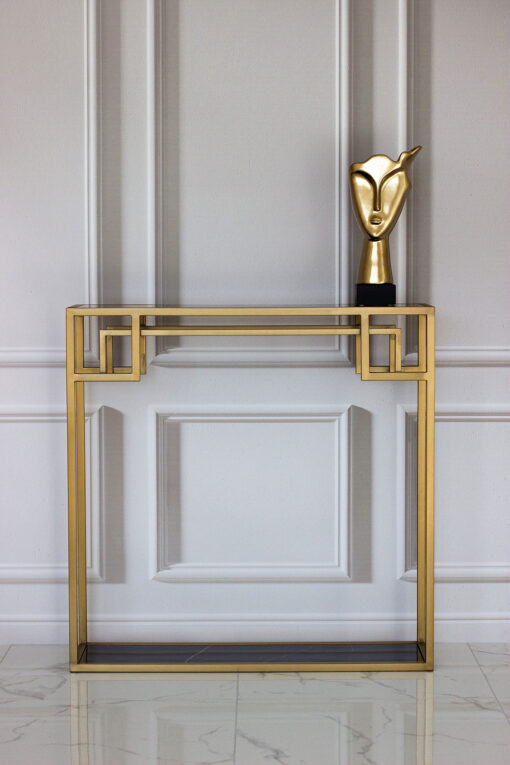 CONSOLE Astoria brass and black with shelf, glamour style